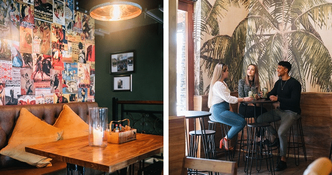 people eating at stylish restaurant